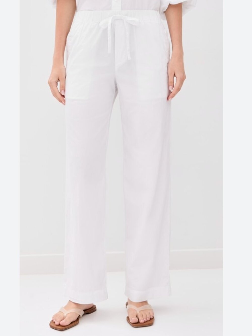Birds Of Paradis Pants White Linen Ankle Elastic Waist (missing Drawstring) L